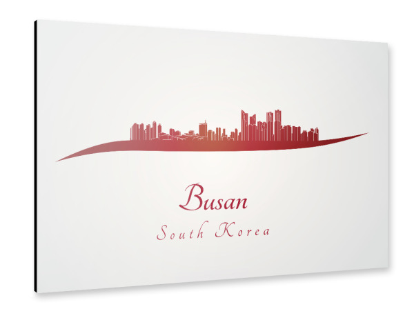 Alu-Dibond "Busan-Skyline in Rot" 30x20 cm artboxONE