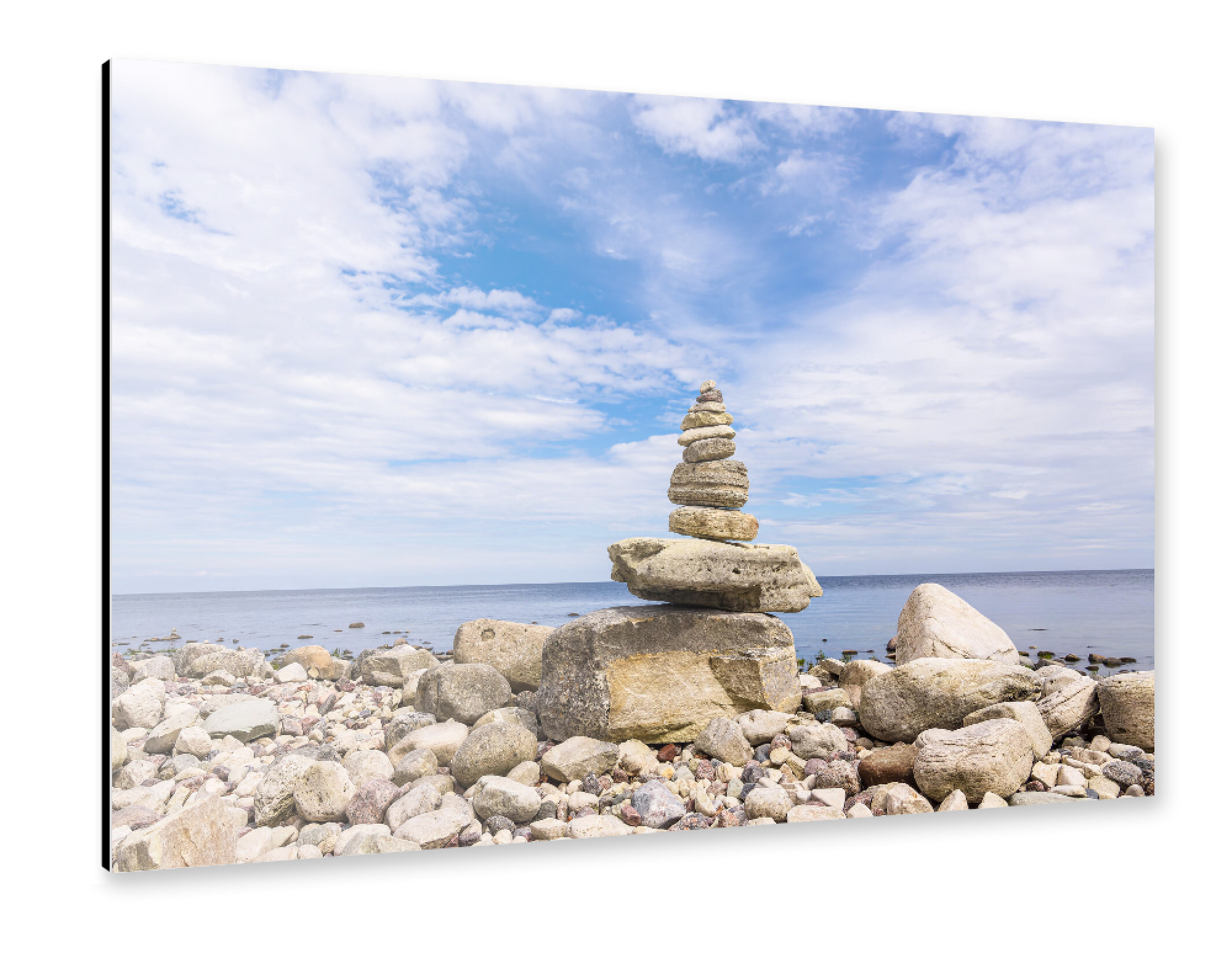 Alu-Dibond "Steinstapel und Ostsee" 75x50 cm artboxONE