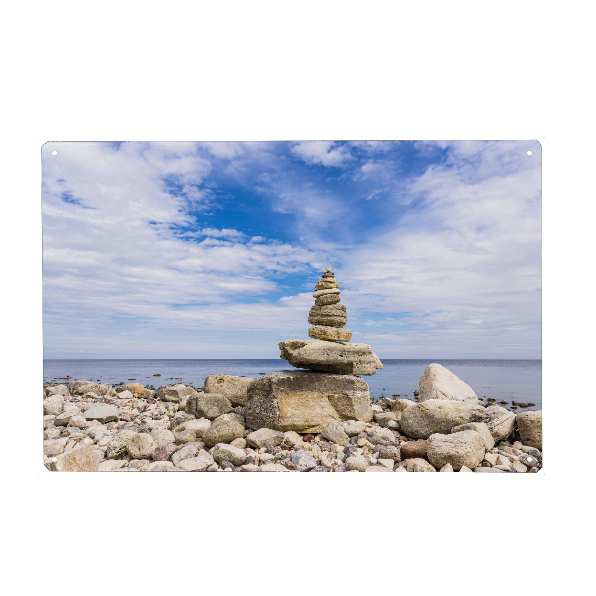 Holzbild "Steinstapel und Ostsee" artboxONE - Natur,Reise,Reise / Strand und Meer