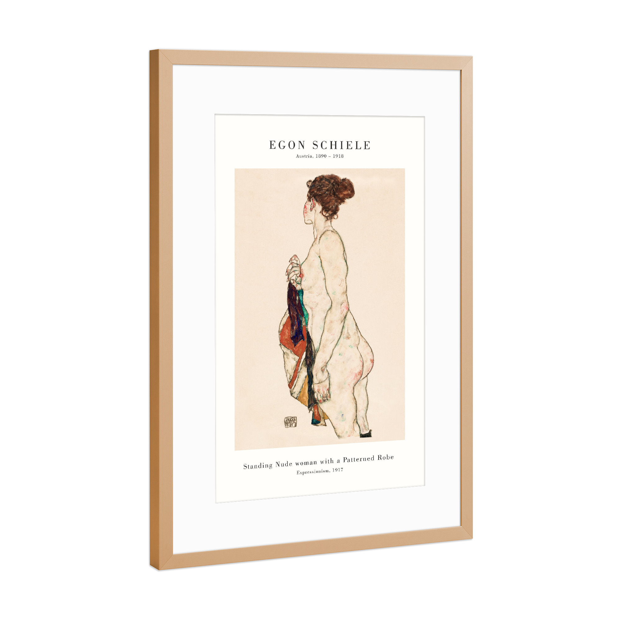 Poster mit Rahmen Kupfer "Schiele - Das gemusterte Kleid" artboxONE - Abstrakt,Menschen,Fashion