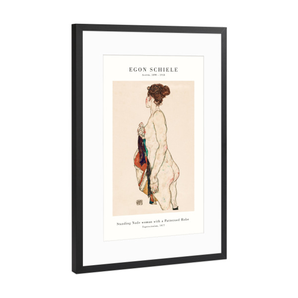 Poster mit Rahmen Schwarz (Metallic) "Schiele - Das gemusterte Kleid" artboxONE - Abstrakt,Menschen,Fashion