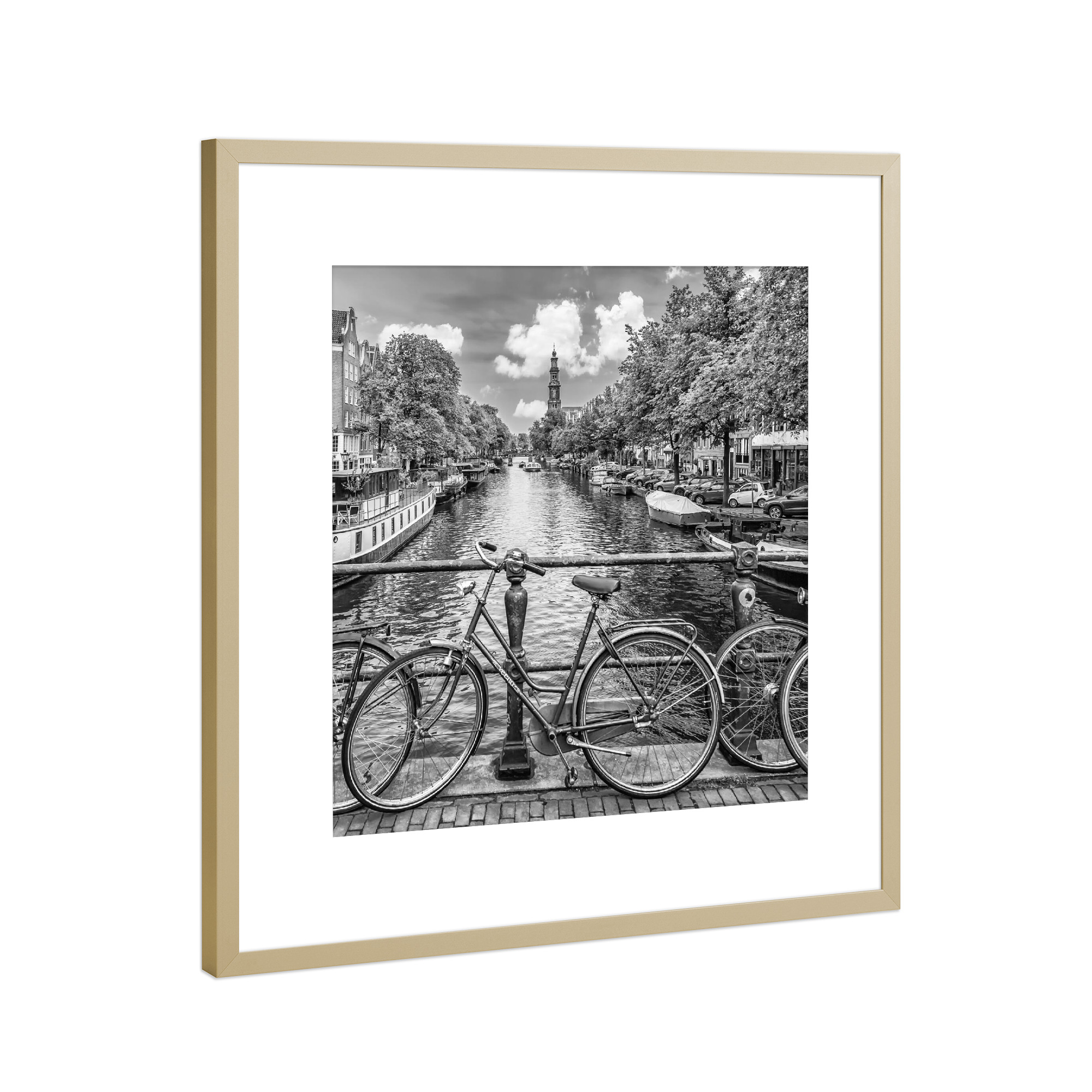 Poster mit Rahmen Gold "Fahrrad in Amsterdam" artboxONE - Schwarzweiß,Städte / Amsterdam