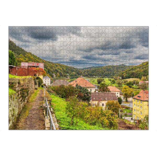 Puzzle Ravensburger "Häuser, Weg, Berge" artboxONE - Natur,Reise,Architektur