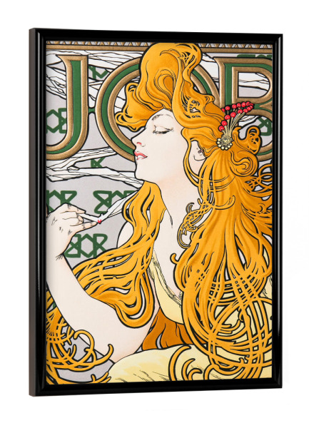 Poster mit schwarzem Rahmen "Plakat für die Papphüllen Job" artboxONE - Menschen - Alfons marie mucha,Frau,Kunst,Malerei,Gemälde,Plakat