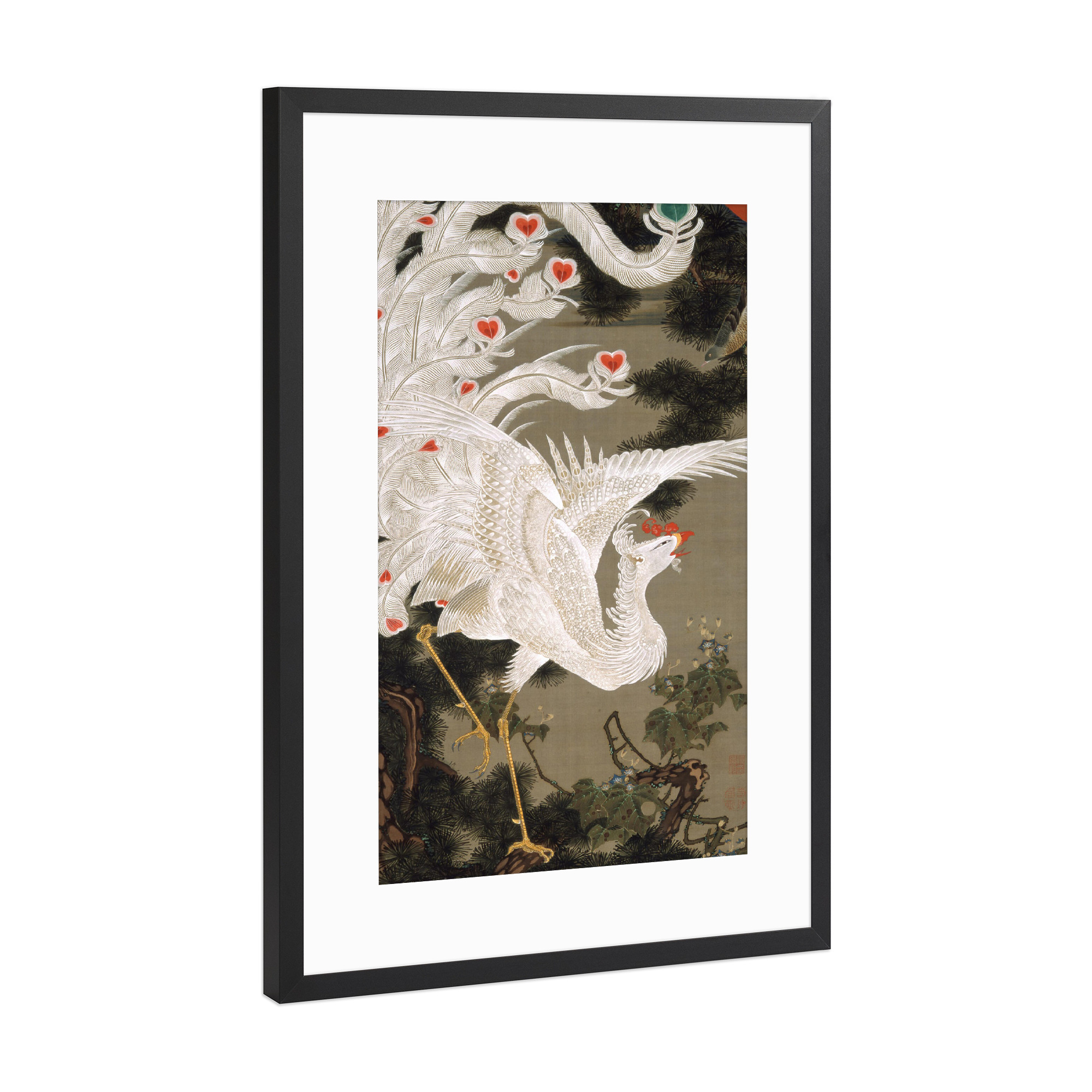Poster mit Rahmen Schwarz (Metallic) "Weißer Phönix und alter Kiefer" artboxONE - Natur,Fiktion