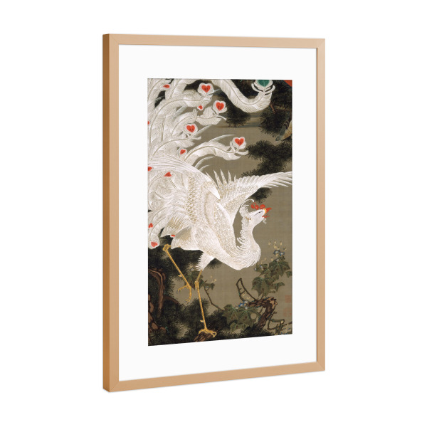 Poster mit Rahmen Kupfer "Weißer Phönix und alter Kiefer" artboxONE - Natur,Fiktion - Ito jakuchu,Phönix,Fabelwesen,Kunst,Malerei,Gemälde,Ito,Jakuchu