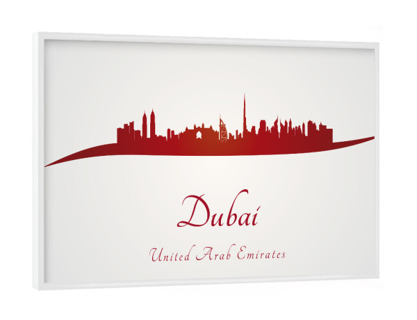 Poster mit weißem Rahmen "Dubai-Skyline in Rot" artboxONE - Städte,Architektur