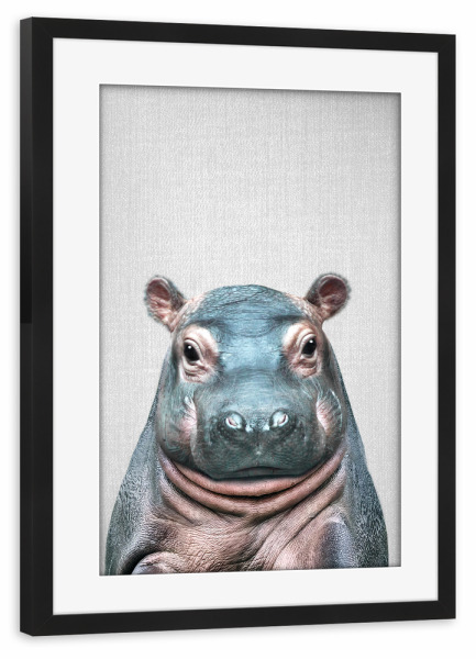 Poster mit Rahmen schwarz "Baby-Flusspferd - bunt" artboxONE - Natur,Für Kinder,Tiere,Reise / Afrika,Für Mama