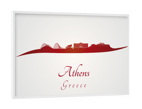 Poster mit weißem Rahmen "Athener Skyline in Rot" artboxONE - Städte - Skyline,Stadt,Denkmäler,Metropole,Reise,Tourismus,Geschenk,Souvenir,Rot,Athen