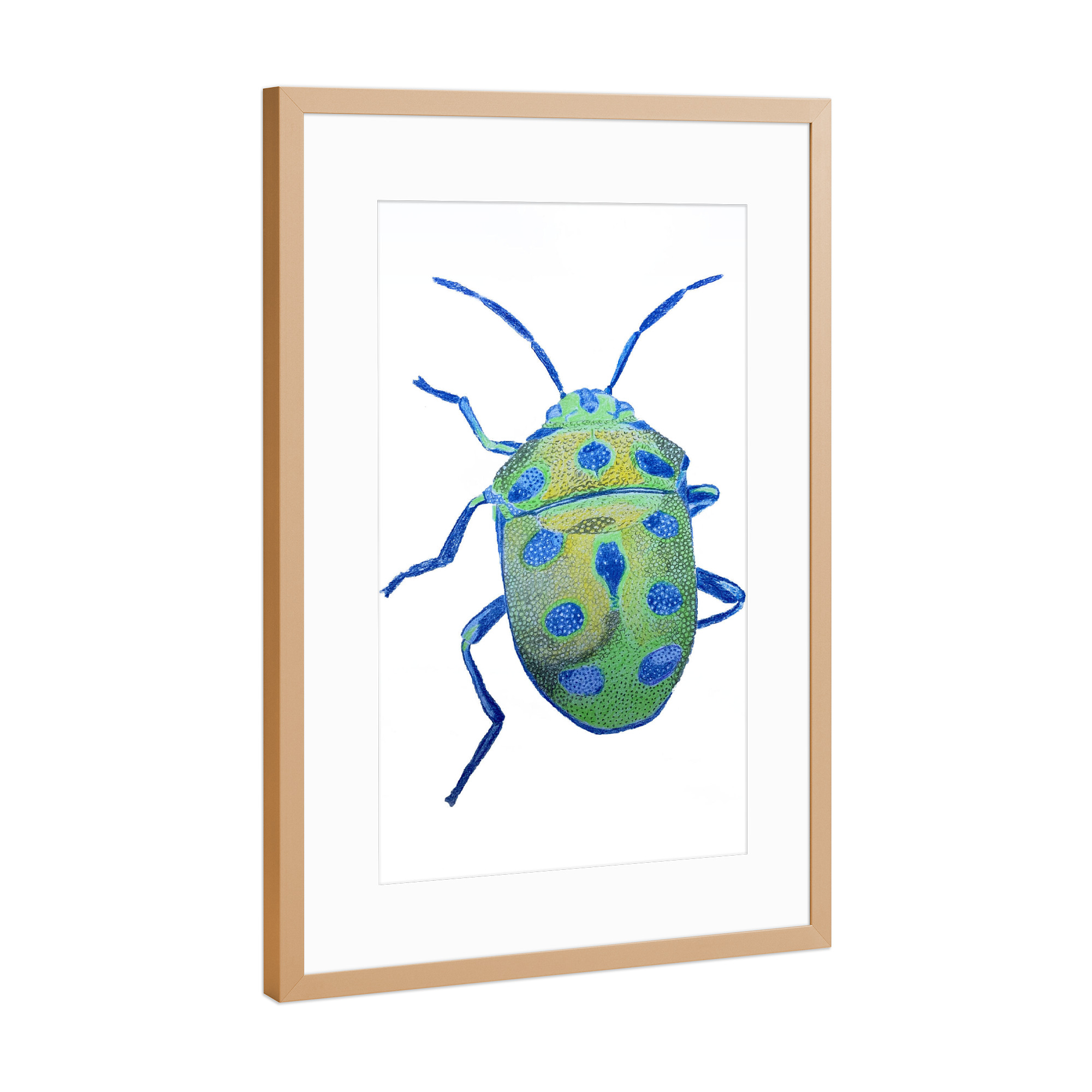 Poster mit Rahmen Kupfer "Grünblauer Käfer" artboxONE - Tiere - Tier,Beetle,Illustration,Animal,Tierportrait,Käfer
