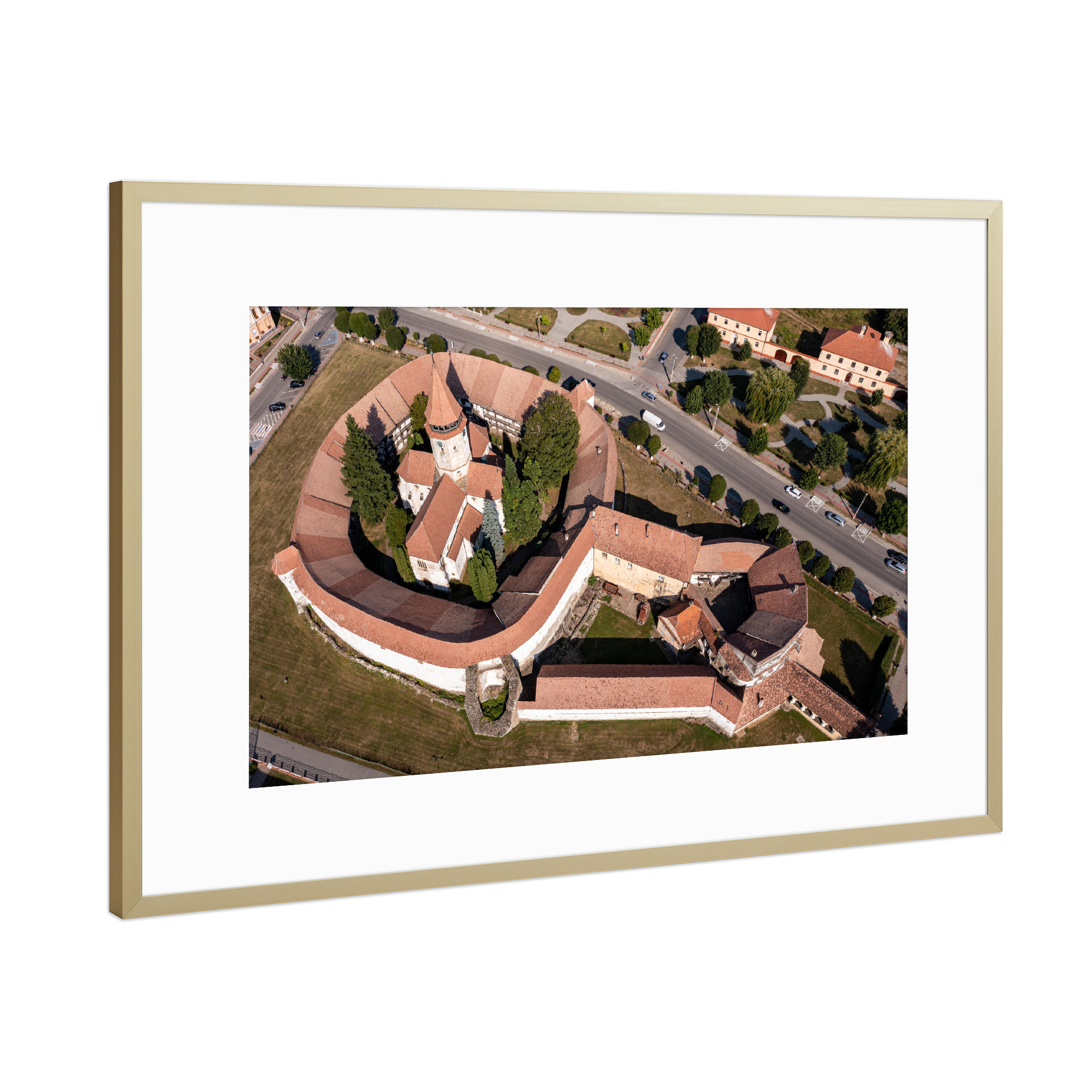 Poster mit Rahmen Gold "Kirchenburg Tartlau" artboxONE - Architektur