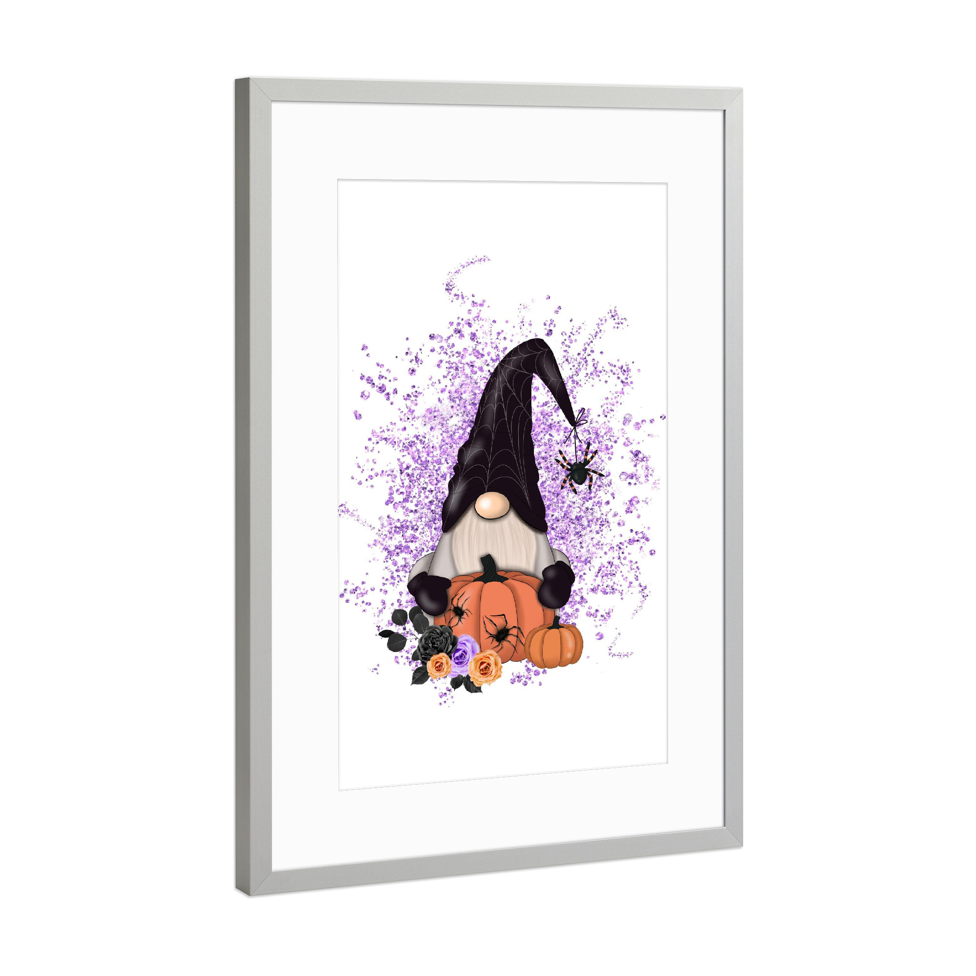 Poster mit Rahmen Silber "Halloween Gnome With Pumpkin" artboxONE - Festivals,Halloween