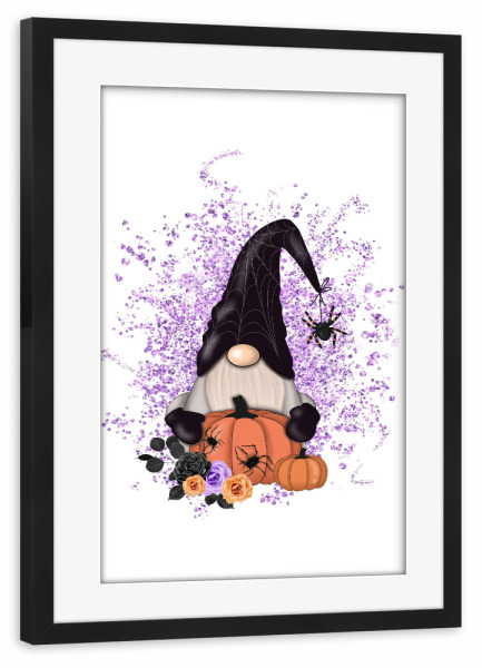 Poster mit Rahmen schwarz "Halloween Gnome With Pumpkin" artboxONE - Festivals,Halloween