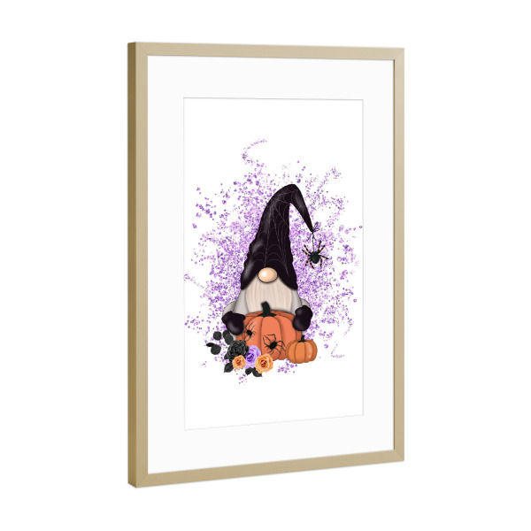 Poster mit Rahmen Gold "Halloween Gnome With Pumpkin" artboxONE - Festivals,Halloween