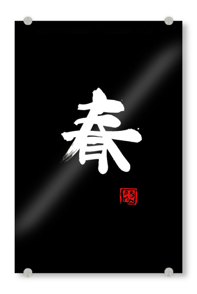 Acrylglasbild "Frühlingsweißes Kanji" artboxONE - Typografie,Schwarzweiß,Reise / Asien - Sumie,Japan,Kanji,Frühling,Kalligrafie