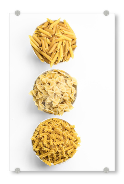 Acrylglasbild "3 Mal Nudeln - hoch" artboxONE - Essen & Trinken - Nudeln,Essen,Küche,Pasta,Fotografie,Minimalismus,Minimalistisch