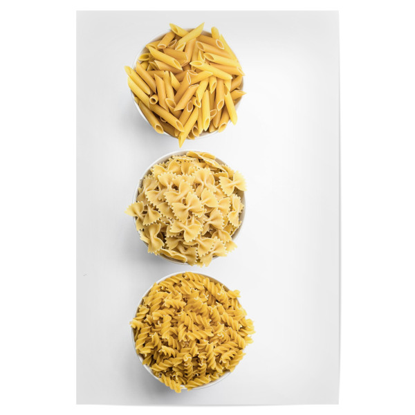 Poster "3 Mal Nudeln - hoch" artboxONE - Essen & Trinken - Nudeln,Essen,Küche,Pasta,Fotografie,Minimalismus,Minimalistisch
