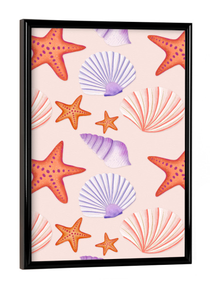 Poster mit schwarzem Rahmen "Seesterne und Muscheln" artboxONE - Tiere,Unterwasser
