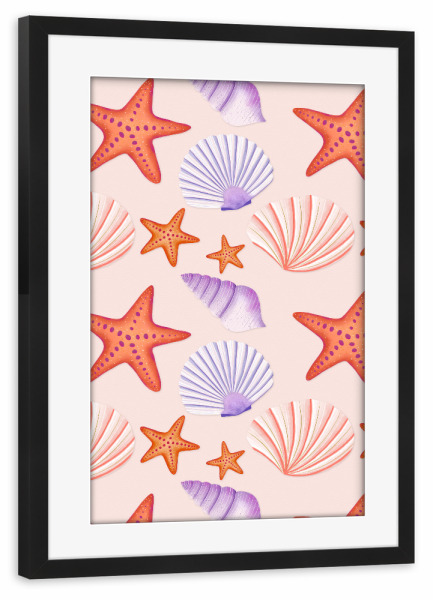 Poster mit Rahmen schwarz "Seesterne und Muscheln" artboxONE - Tiere,Unterwasser
