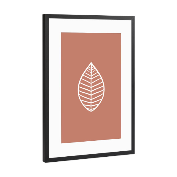 Poster mit Rahmen Schwarz (Metallic) "Blatt auf Pastell Rotbraun" artboxONE - Natur,Floral,Abstrakt,Geometrie