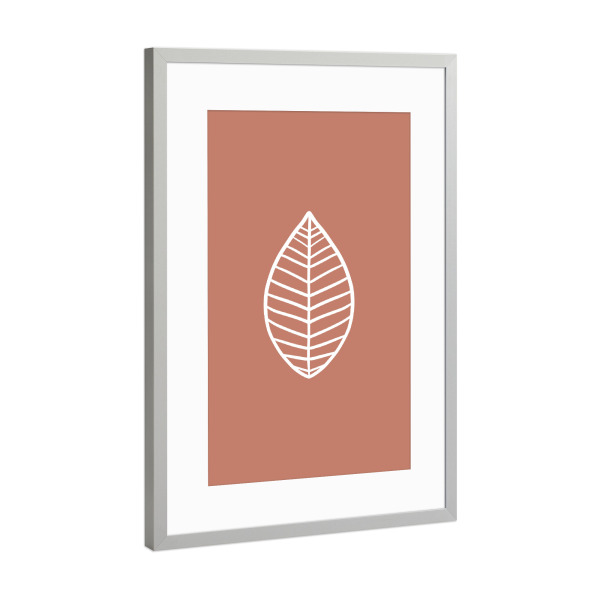 Poster mit Rahmen Silber "Blatt auf Pastell Rotbraun" artboxONE - Natur,Floral,Abstrakt,Geometrie