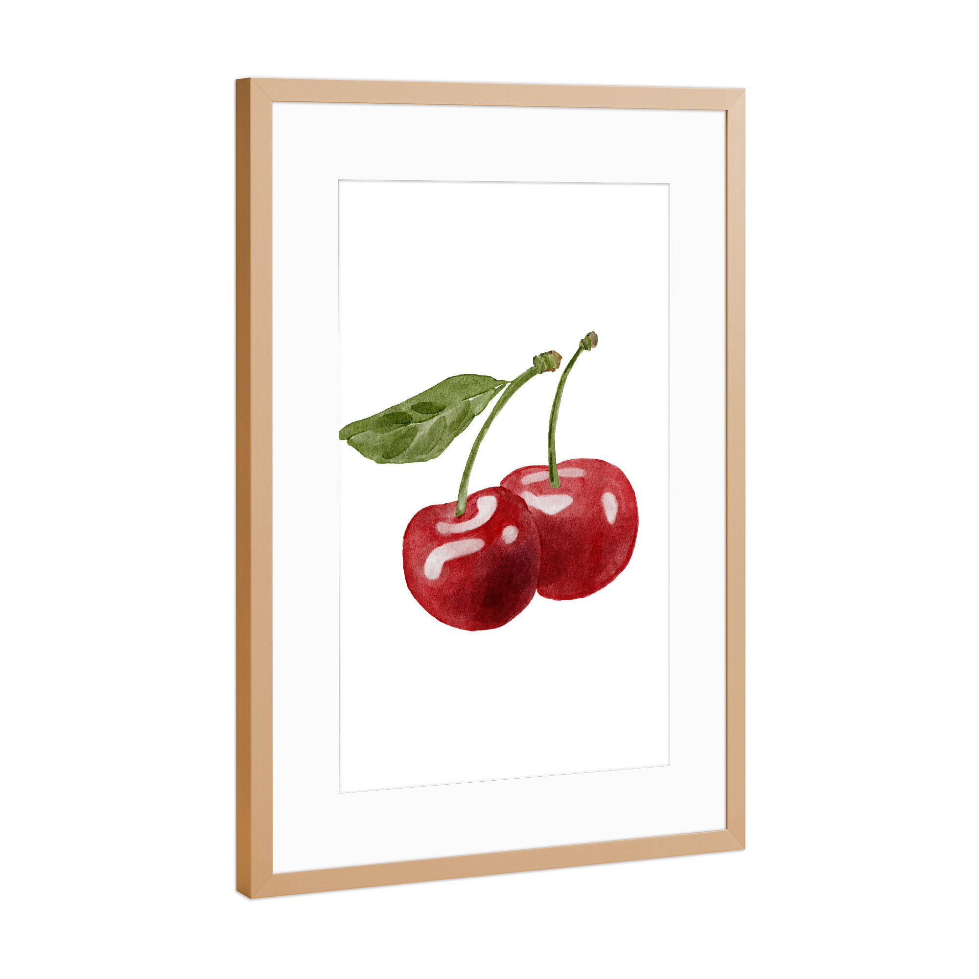 Poster mit Rahmen Kupfer "Aquarell Kirsche Kunst" artboxONE - Essen & Trinken / Obst & Gemüse