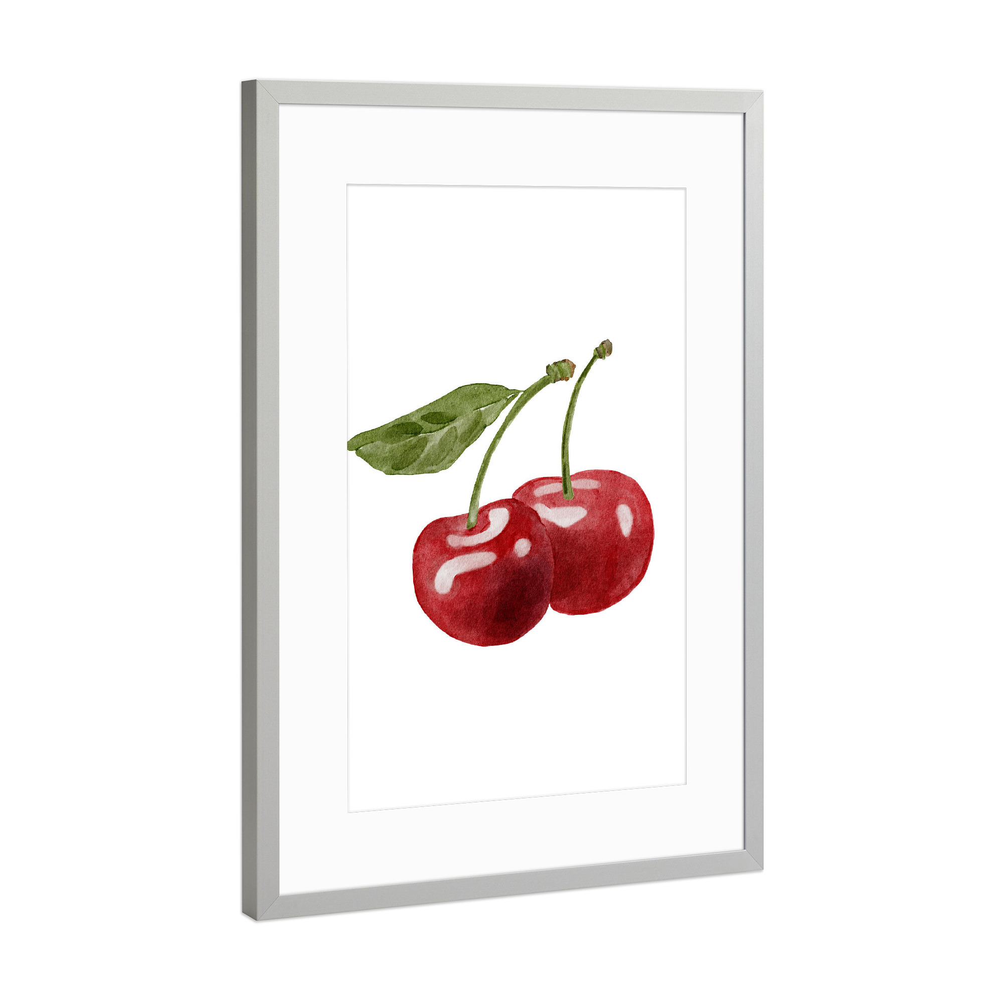 Poster mit Rahmen Silber "Aquarell Kirsche Kunst" artboxONE - Essen & Trinken / Obst & Gemüse