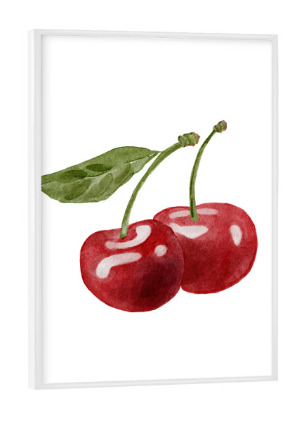 Poster mit weißem Rahmen "Aquarell Kirsche Kunst" artboxONE - Essen & Trinken / Obst & Gemüse