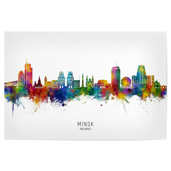 Poster 30x20 cm "Minsk Weißrussland Skyline txt" artboxONE - Städte - Minsk,Weißrussland,Skyline,Stadtbild,Stadtbild,Aquarell,Malerei