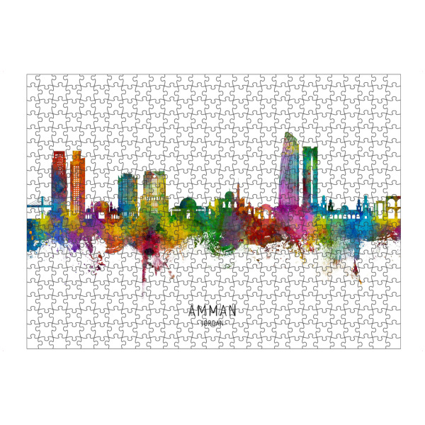 Puzzle Ravensburger "Skyline von Amman VAE txt" artboxONE - Städte - Amman,Jordanien,Skyline,Stadtbild,Stadtbild,Aquarell,Malerei - Bild amman