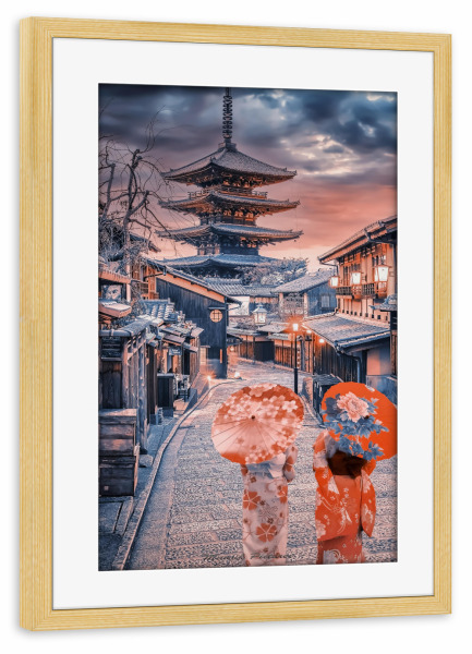 Poster mit Rahmen kiefer "Abend in Kyōto" artboxONE - Städte,Reise,Architektur,Reise / Asien,Reise / Länder