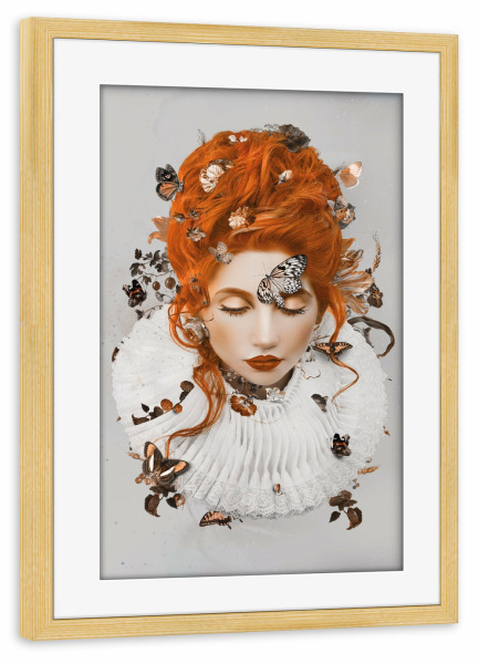 Poster mit Rahmen kiefer "Rothaarige Blumenfrau" artboxONE - Natur,Floral,Menschen