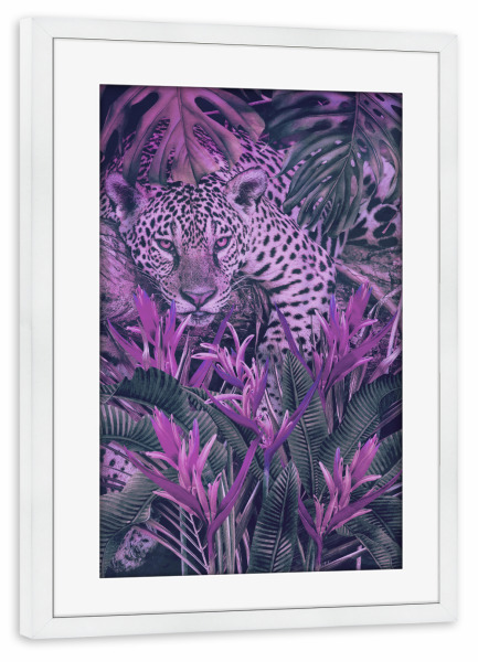 Poster mit Rahmen weiß "Rosa Jaguar zu Hause" artboxONE - Natur,Floral,Tiere
