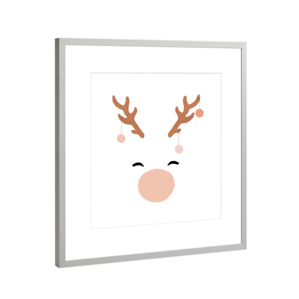 Poster mit Rahmen Silber "Deer & Baubles" artboxONE - Natur,Für Kinder,Tiere,Weihnachten,Lustig