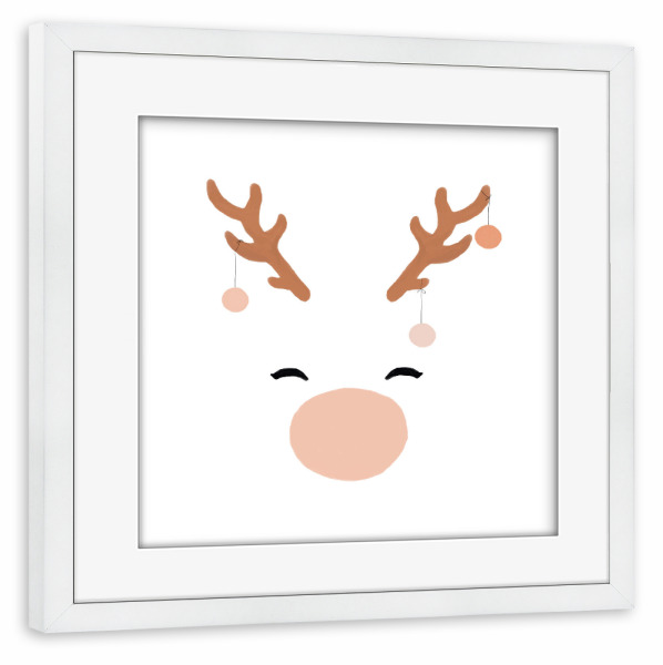 Poster mit Rahmen weiß "Deer & Baubles" artboxONE - Natur,Für Kinder,Tiere,Weihnachten,Lustig