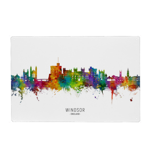 Metall Poster "Windsor England Skyline txt" artboxONE - Städte - Windsor,England,Skyline,Stadtbild,Stadtbild,Aquarell,Malerei - Blechschild