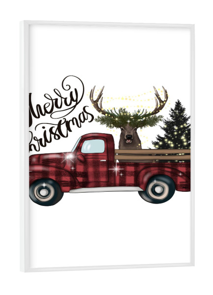 Poster mit weißem Rahmen "Kariertes Weihnachtsauto" artboxONE - Tiere,Automobile,Weihnachten,Festivals
