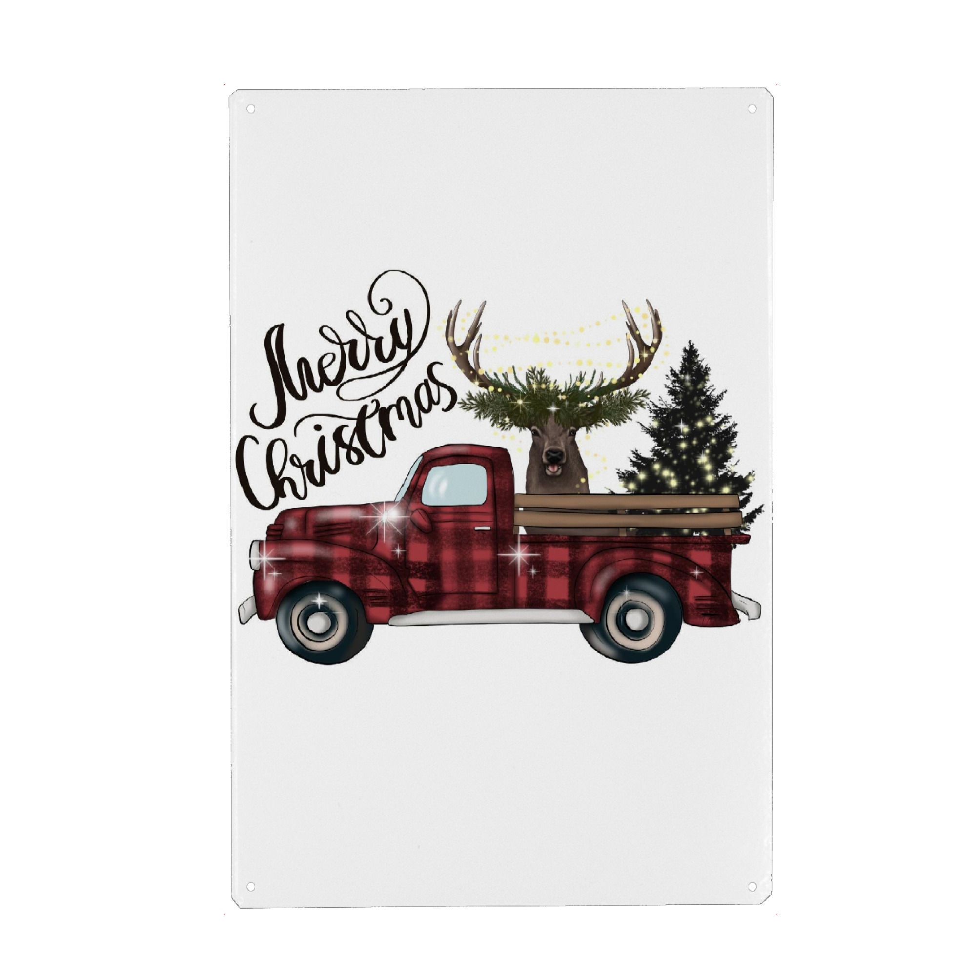 Metall Poster "Kariertes Weihnachtsauto" artboxONE - Tiere,Automobile,Weihnachten,Festivals