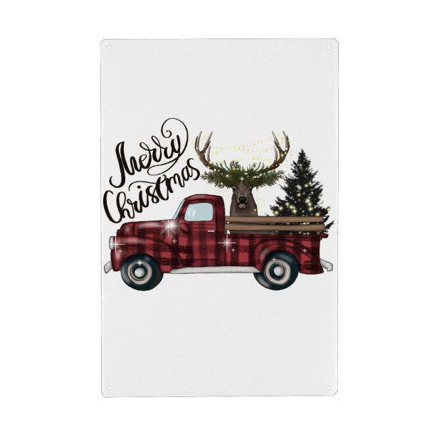 Metall Poster "Kariertes Weihnachtsauto" artboxONE - Tiere,Automobile,Weihnachten,Festivals