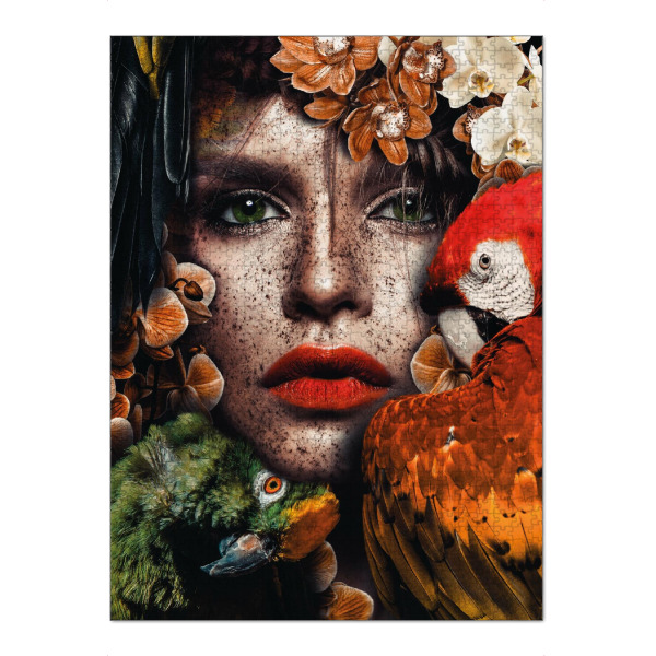Puzzle Ravensburger "Papageienfrau" artboxONE - Natur,Floral,Tiere,Menschen - Frau,Gesicht der frau,Papagei frau,Papageien,Dschungel,Blumen