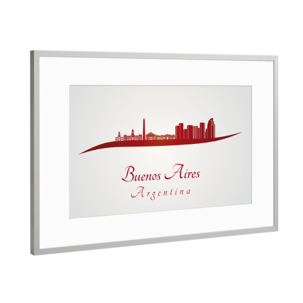 Poster mit Rahmen Silber "Skyline von Buenos Aires in Rot" artboxONE - Städte,Architektur