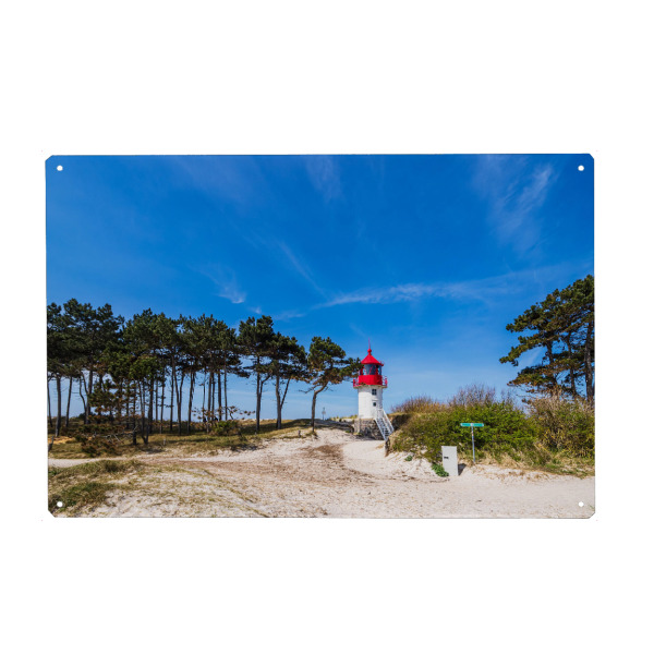 Metall Poster "Sand, Bäume, Leuchtturm" artboxONE - Architektur