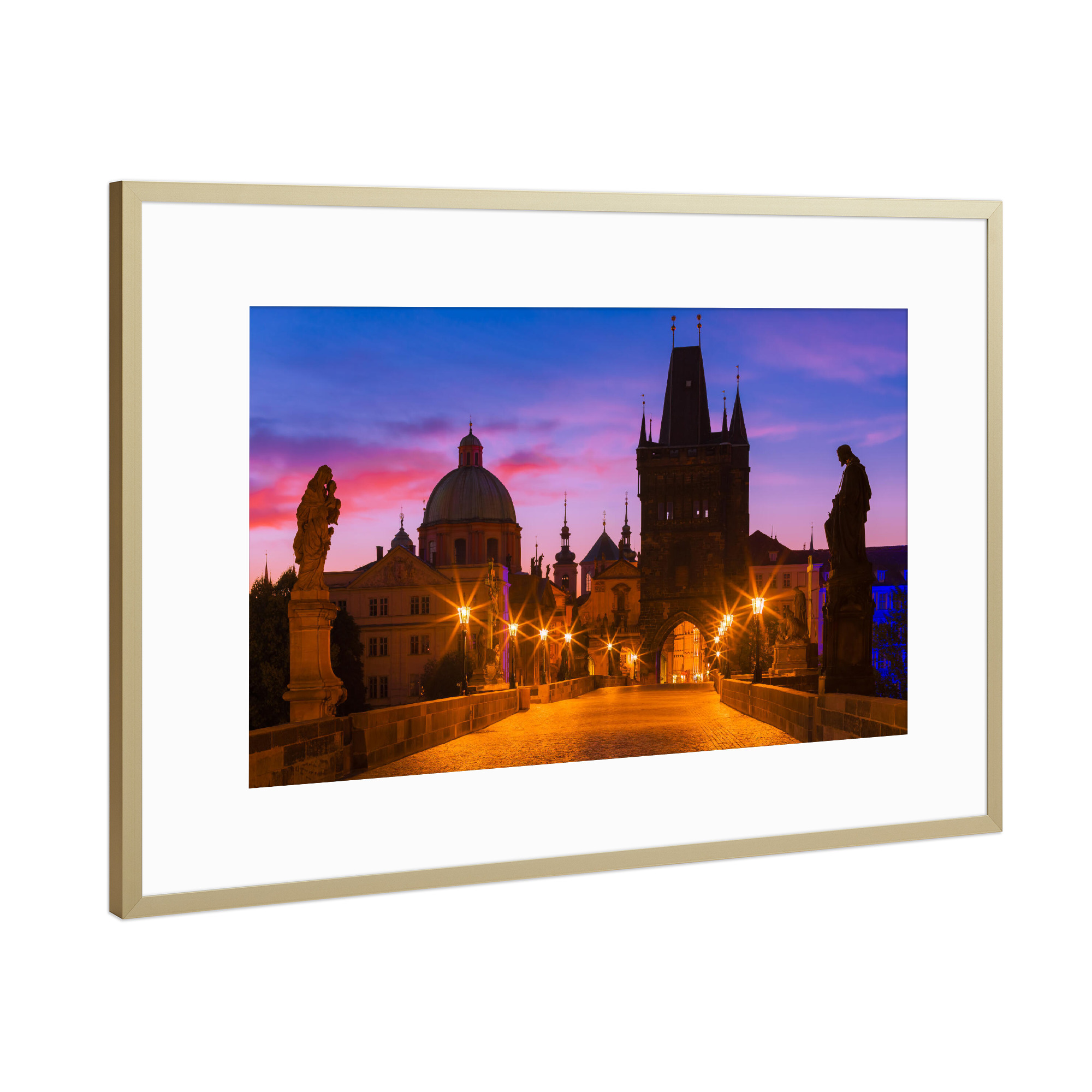 Poster mit Rahmen Gold "Prag im Morgengrauen, Tschechien" artboxONE - Reise,Architektur,Städte / Prag
