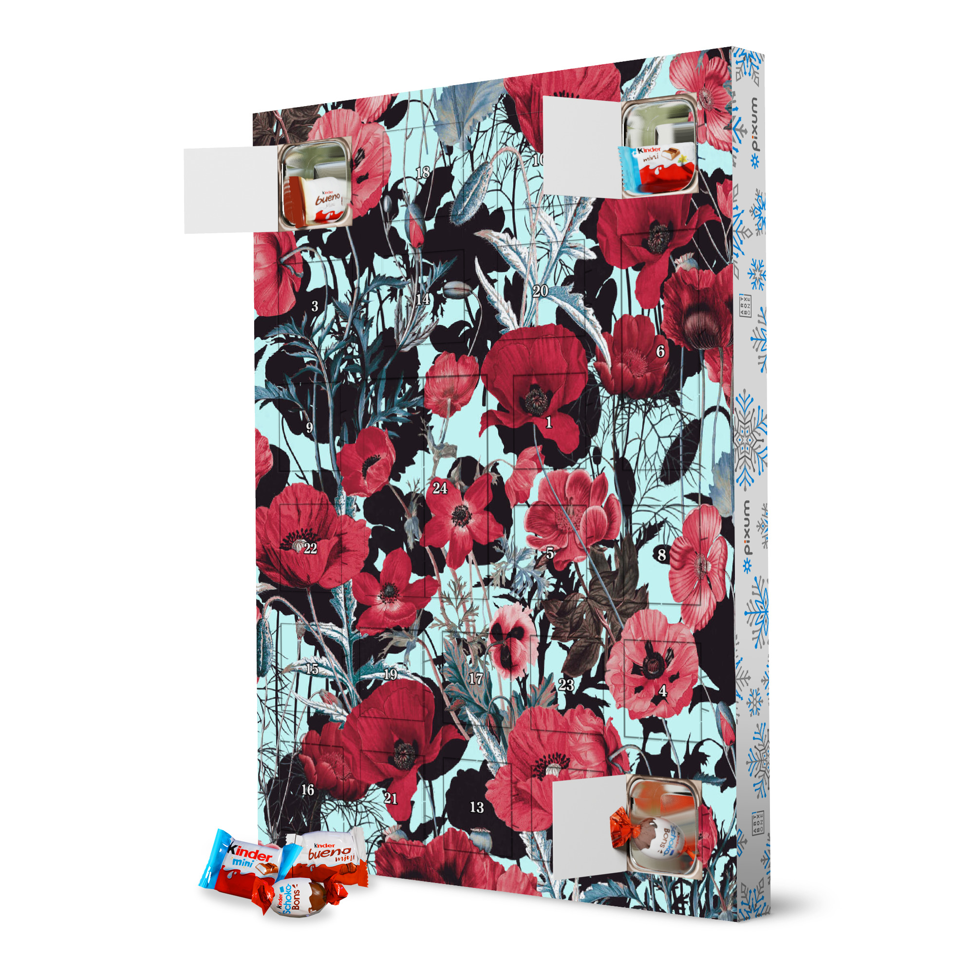 Adventskalender XXL mit Produkten von Kinder Mohn Blumenmuster artboxONE Adventskalender Natur