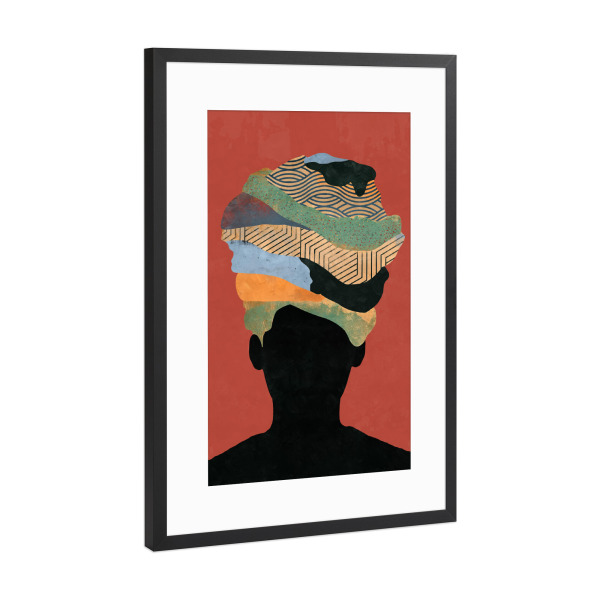 Poster mit Rahmen Schwarz (Metallic) "Frau Roter Turban" artboxONE - Abstrakt,Menschen - Turban,Gesicht,Schwarz,Bunt,Farbe,Farben,Abstrakt,Frau,Female