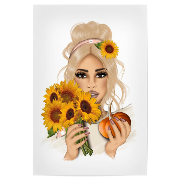 Poster "Blondes Sonnenblumenmädchen" artboxONE - Floral,Menschen,Essen & Trinken / Obst & Gemüse