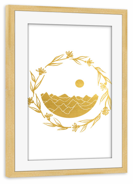 Poster mit Rahmen kiefer "Goldene Ernte" artboxONE - Natur,Floral,Liebe - Gold,Blattgold,Blattgold,Golden,Landschaft,Welten,Erde,Sonne