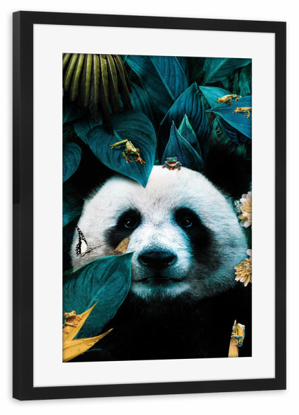 Poster mit Rahmen schwarz "Dschungel-Panda" artboxONE - Natur,Floral,Tiere - Panda,Pandabär,Bär,Dschungel,Blumen,Tier,Floral,Pflanzen,Blätter