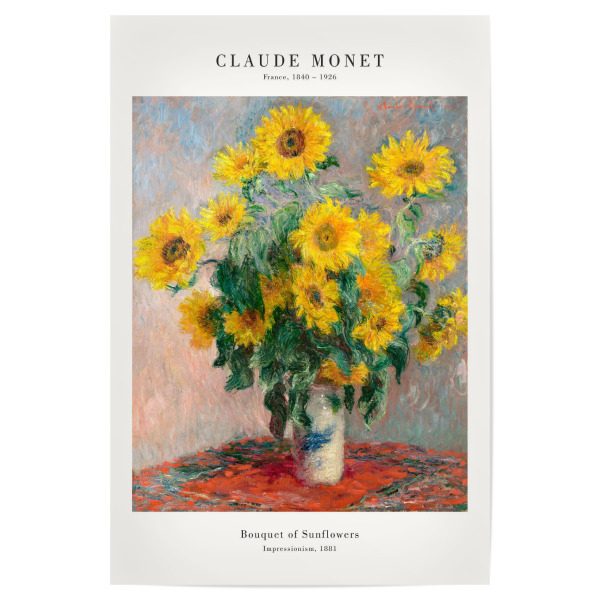 Poster 30x20 cm "Monet - Sonnenblumen" artboxONE - Natur,Floral - Monet,Blumenstrauß,Sonnenblumen,Blume,Stillleben,Blüte,Vase,Kunst,Malerei,Gemälde