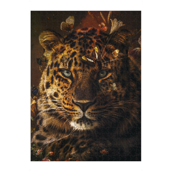 artboxONE Puzzle "Weinlese-Leopard" artboxONE - Natur,Floral,Tiere - Leopard,Jaguar,Panther,Raubkatze,Tier,Portrait,Schmetterlinge,Blumen